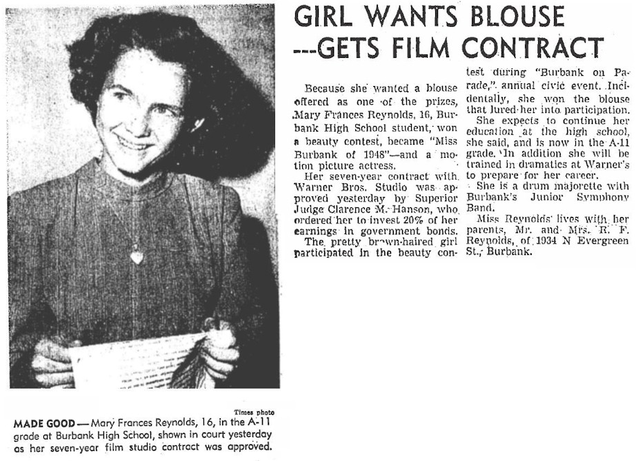 Los Angeles Times articles about Debbie Reynolds Below From 9 July 1948